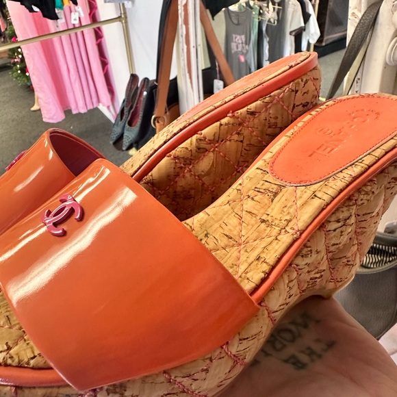 Chanel Orange Wedge Sandals - Picture 1 of 8